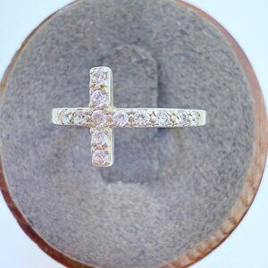VTG Solid Sterling Silver 925 Cubic Zirconia Cross Design Ring Size 4.75